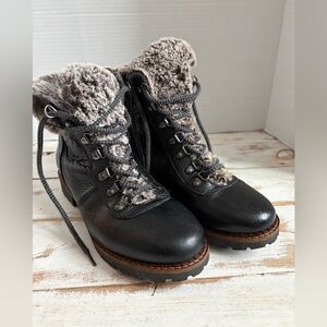 AVELLINI women’s black leather lace up ankle boots faux fur winter sz 38 EUC